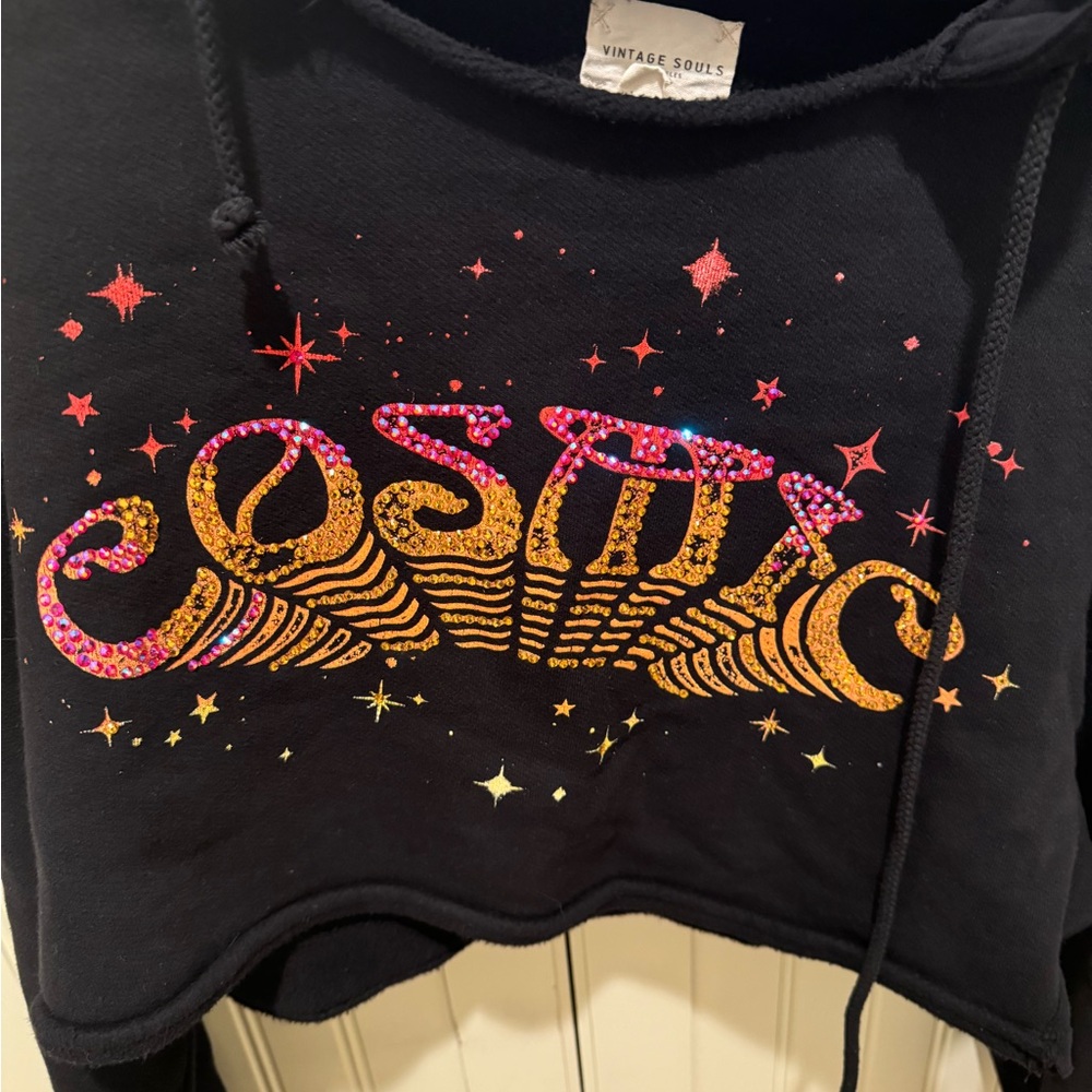 Vintage Souls for Free People Crop Hoodie Sweatshirt - Picture 2 of 6